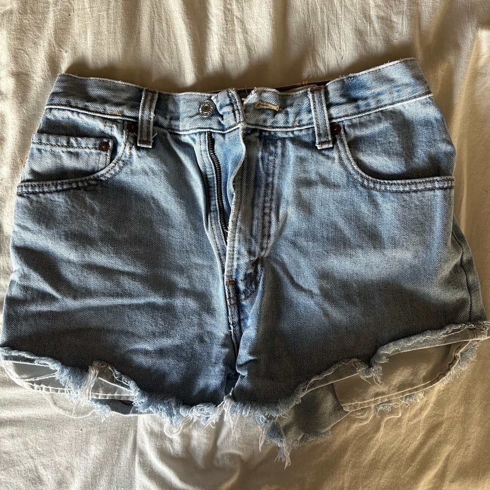Light Blue Levi Denim Distressed Shorts